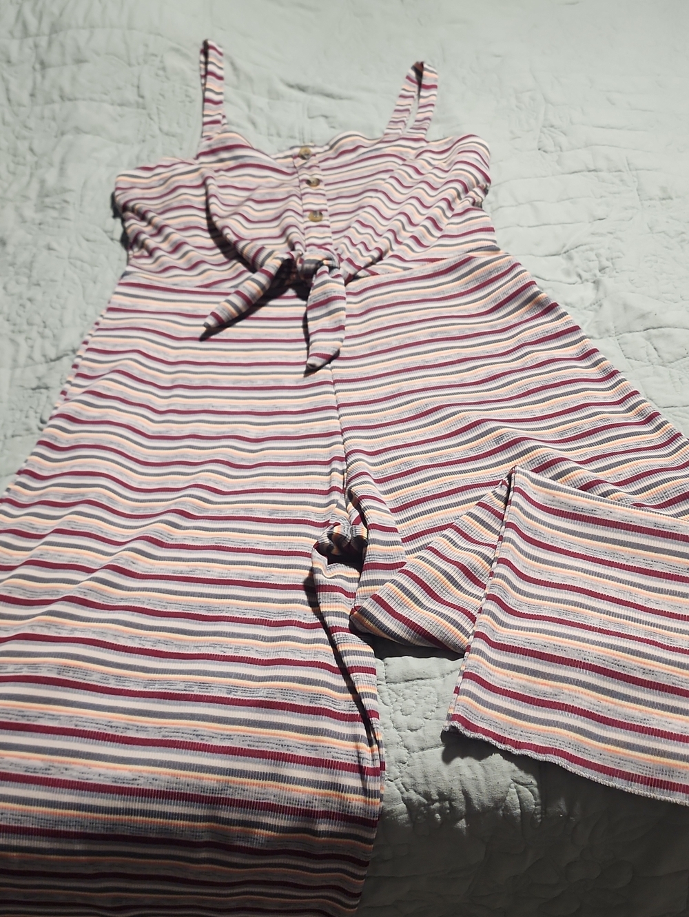 Bailey Blue XL Striped Tie-Front Wide Leg Jumpsuit Ribbed